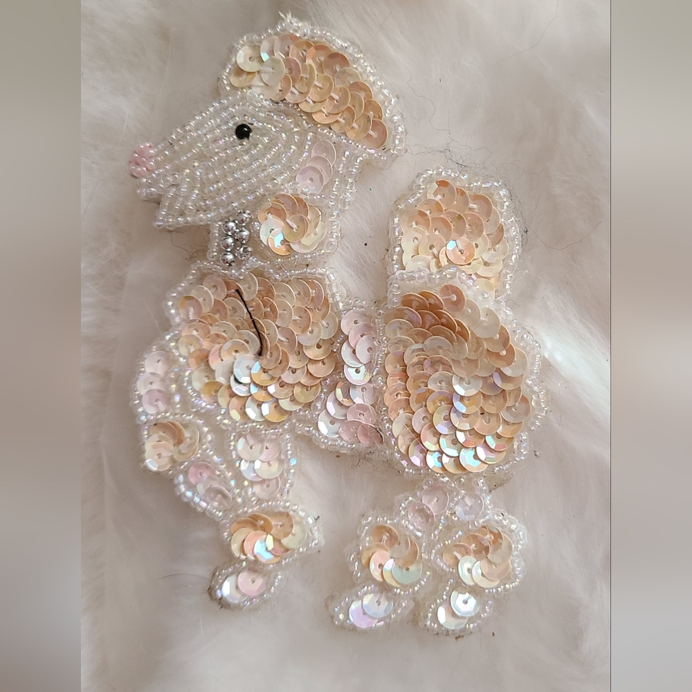 VINTAGE Sequin Peach/white/pink/black Poodle Patch